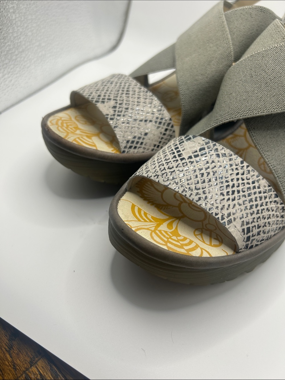 Fly London Yaji  leather platform wedge sandals size 39 US size 8-8.5 - Picture 7 of 12